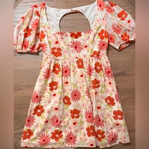 Sabo Floral Puff Sleeve Mini Dress Open Back Tie Cottagecore Size L